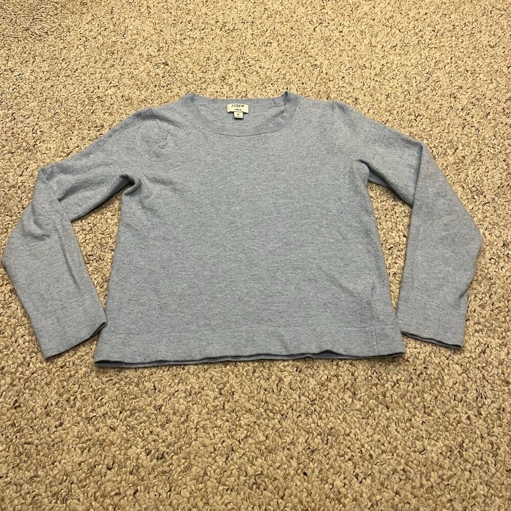 J Crew Cotton Wool Blend Teddie Sweater Blue M Preppy Classic Casual Knit
